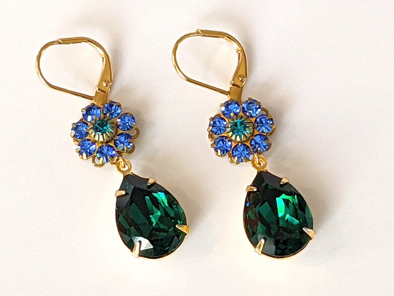 Emerald and sapphire earrings Clearance