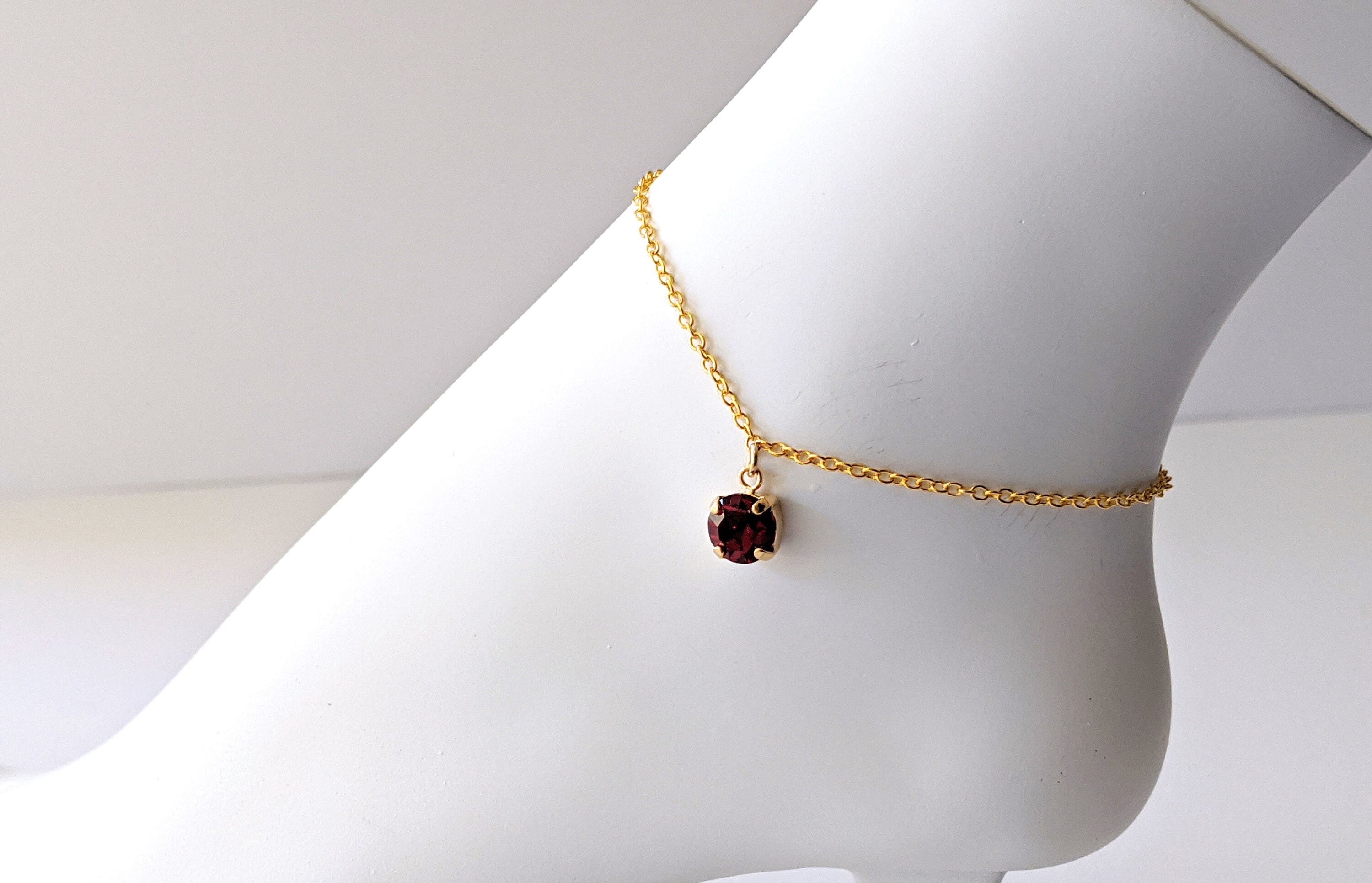 Ruby Crystal Anklet Dainty Gold Anklet Bridesmaids Gifts Etsy