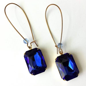 Blue Sapphire Earrings, Sapphire Rhinestone Earrings, Bridesmaid Jewelry Gifts, Wedding Bridal Jewelry, Blue Statement Earrings