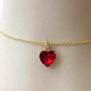 Ruby Red Crystal Necklace Heart Pendant Necklace Ruby - Etsy