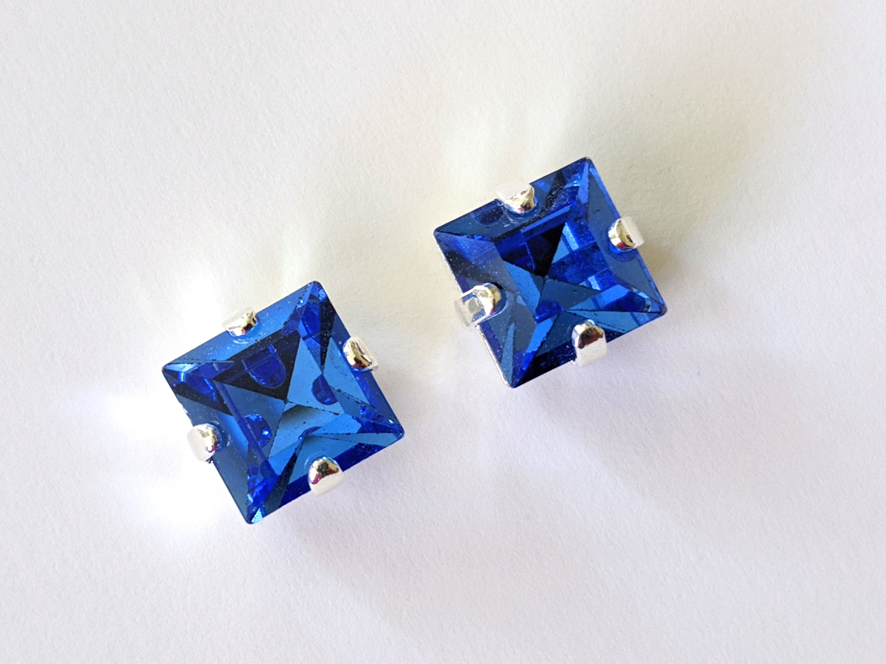 Swarovski Sapphire Earrings Sapphire Square Stud Earrings | Etsy