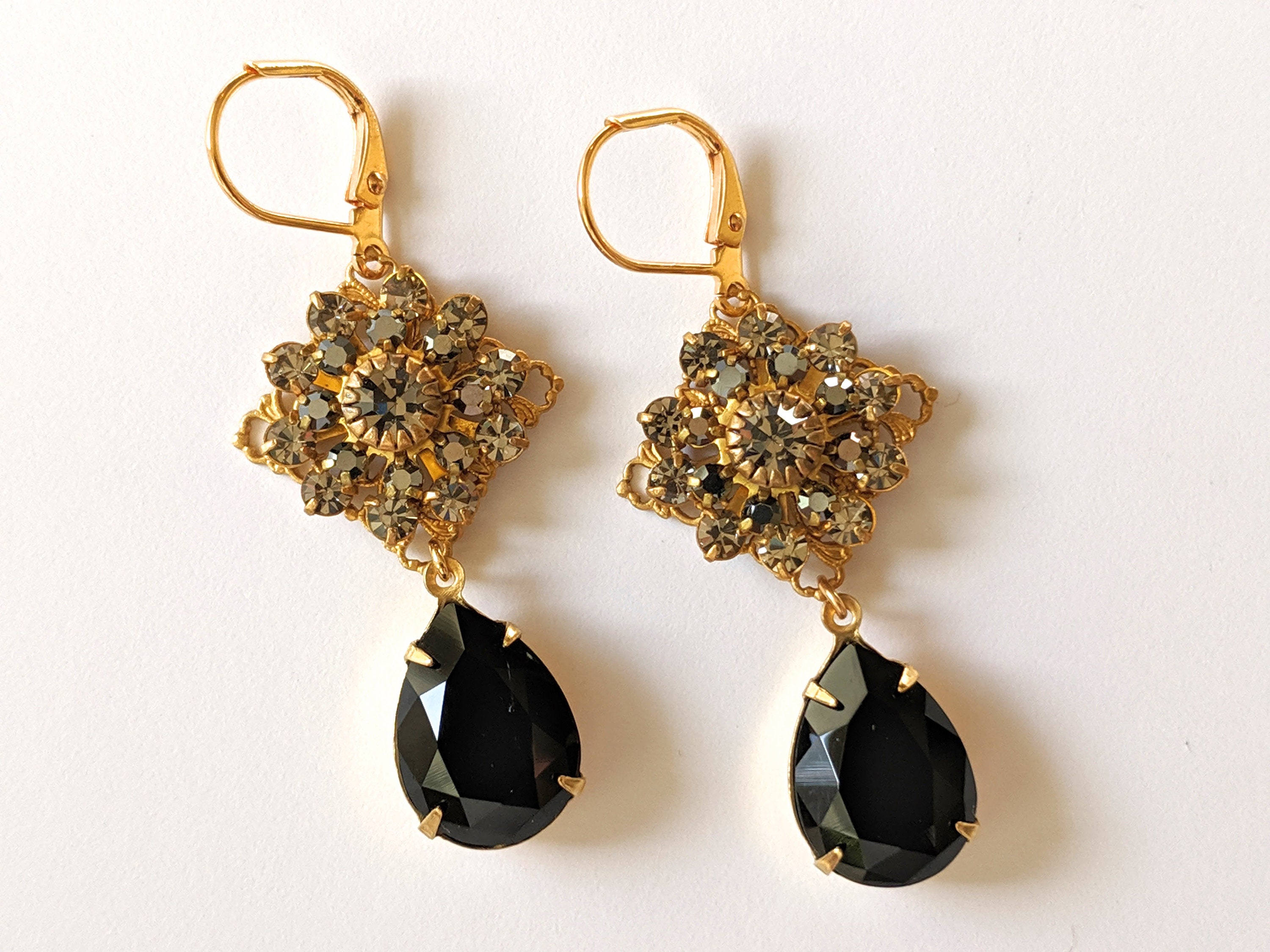 Black Crystal Drop Earrings Black Diamond Earrings Long Crystal Drop Earrings Jewelry Gifts for Her Black and Gray Earrings Etsy Canada