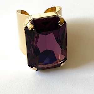 Gorgeous Large Statement Ring, Amethyst Octagon Ring, Crystal Ring, Large Cocktail Ring, Adjustable Band Ring, Huge Purple Gold Ring