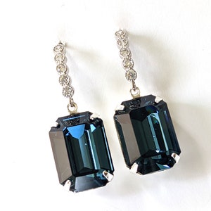 Elegant Dark Sapphire Earrings, Sapphire Crystal Earrings, Wedding Bridal Jewelry, Dark Sapphire Earrings, Fancy Ear Wires, Gifts for Her