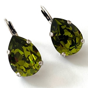Olivine Crystal Teardrop Earrings, Crystal Drop Earrings, Olivine Green Earrings, Wedding Jewelry, Gifts for Mom, Gifts for Her