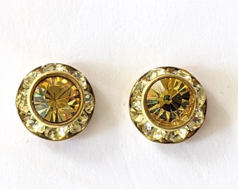 Jonquil Stud Earrings, Crystal Earrings, Vintage Yellow Post Earrings, Christmas Gifts, Holiday Gift for Her