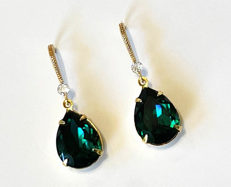 Emerald Crystal Teardrop Earrings, Emerald Green Earrings, Elegant Bridesmaid Gifts, Choose Your Color Crystal, Wedding Bridal Jewelry image 8