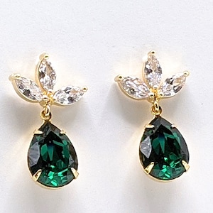 Emerald Crystal Post Earrings Emerald Green Earrings Bridesmaid Jewelry Gifts Crystal Post Earrings Emerald Drop Earrings Prom Earrings image 6