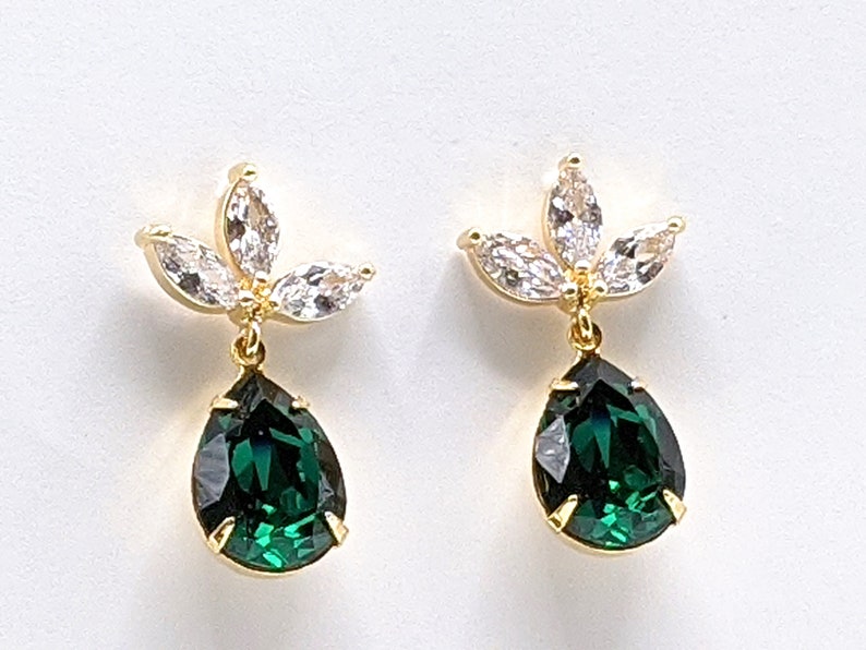 Emerald Crystal Post Earrings Emerald Green Earrings Bridesmaid Jewelry Gifts Crystal Post Earrings Emerald Drop Earrings Prom Earrings image 6