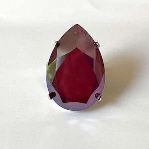 Gorgeous Dark Red Crystal Ring, Crystal Ring, Large Statement Ring, Adjustable Band Ring, Large Cocktail Ring, Chunky Red Teardrop Ring