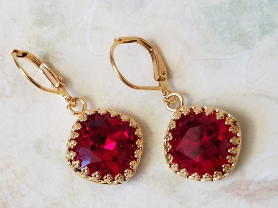 Red Swarovski Crystal Earrings Red Rhinestone Earrings Red | Etsy