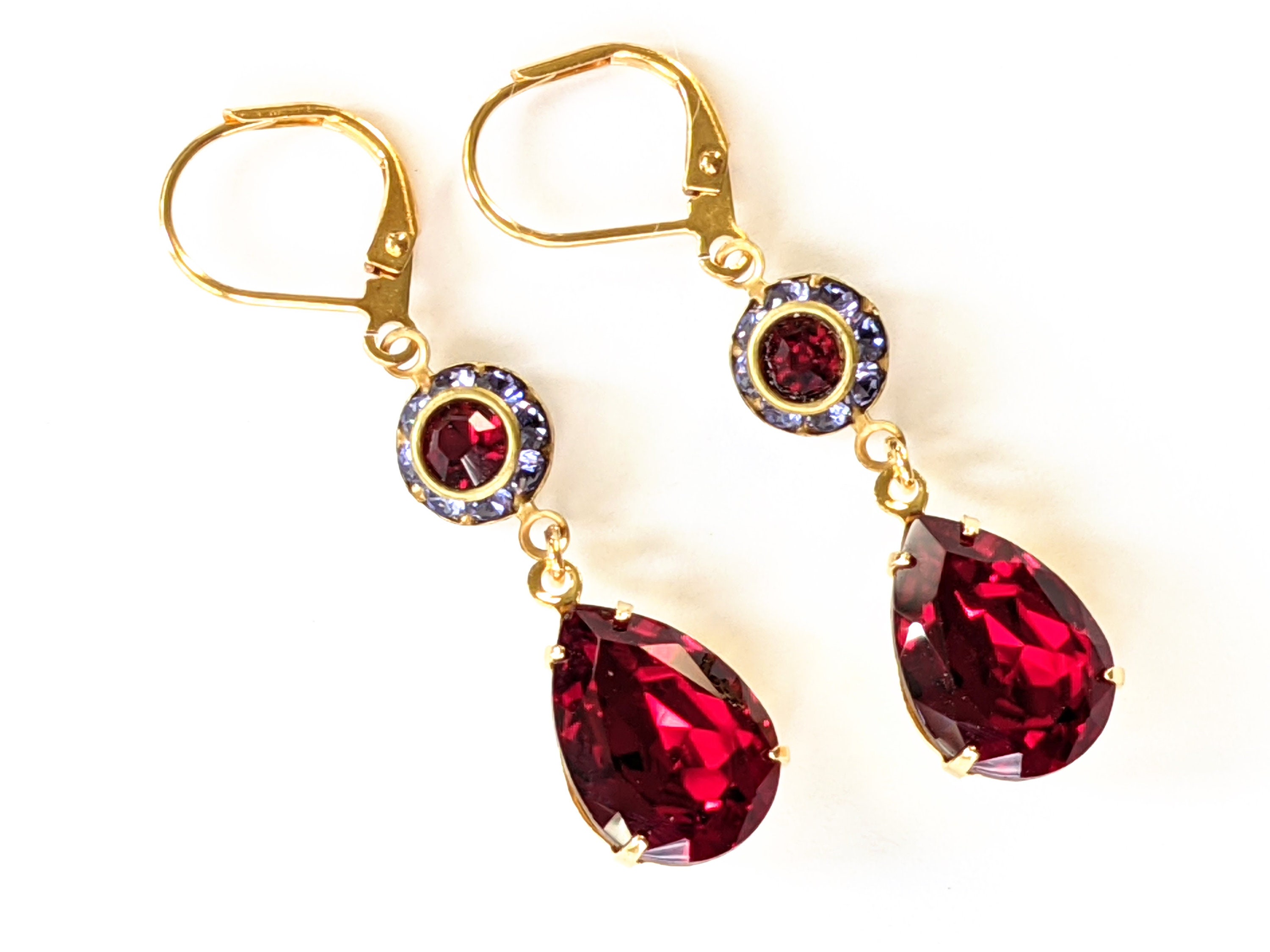 Red and Tanzanite Earrings Red Rhinestone Earrings Art Deco | Etsy