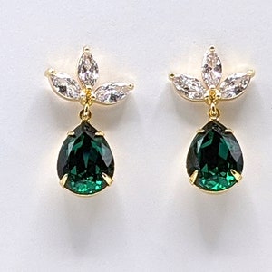 Emerald Crystal Post Earrings Emerald Green Earrings Bridesmaid Jewelry Gifts Crystal Post Earrings Emerald Drop Earrings Prom Earrings image 7