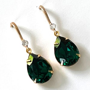 Emerald Crystal Teardrop Earrings, Emerald Green Earrings, Elegant Bridesmaid Gifts, Choose Your Color Crystal, Wedding Bridal Jewelry image 3