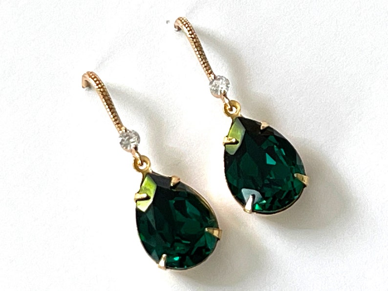 Emerald Crystal Teardrop Earrings, Emerald Green Earrings, Elegant Bridesmaid Gifts, Choose Your Color Crystal, Wedding Bridal Jewelry image 3