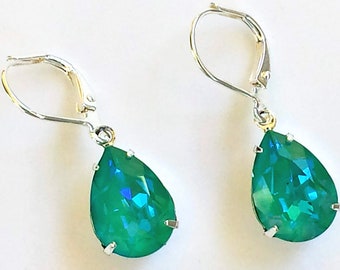 Stunning Laguna DeLite Earrings, Green Crystal Earrings, Small Rhinestone Earrings, Laguna DeLite Teardrop Earrings, Bridesmaids Gift