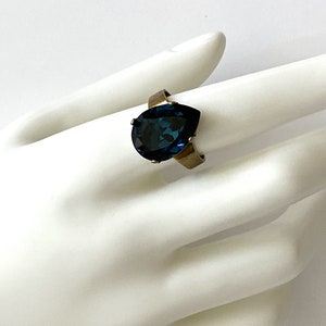Aquamarine Crystal Ring, Crystal Rhinestone Ring, Crystal Teardrop Ring, Wedding Jewelry, Cocktail Ring, Adjustable Band Ring image 6