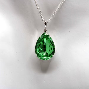 Peridot Rhinestone Necklace, Green Peridot Necklace, Art Deco Necklace ...