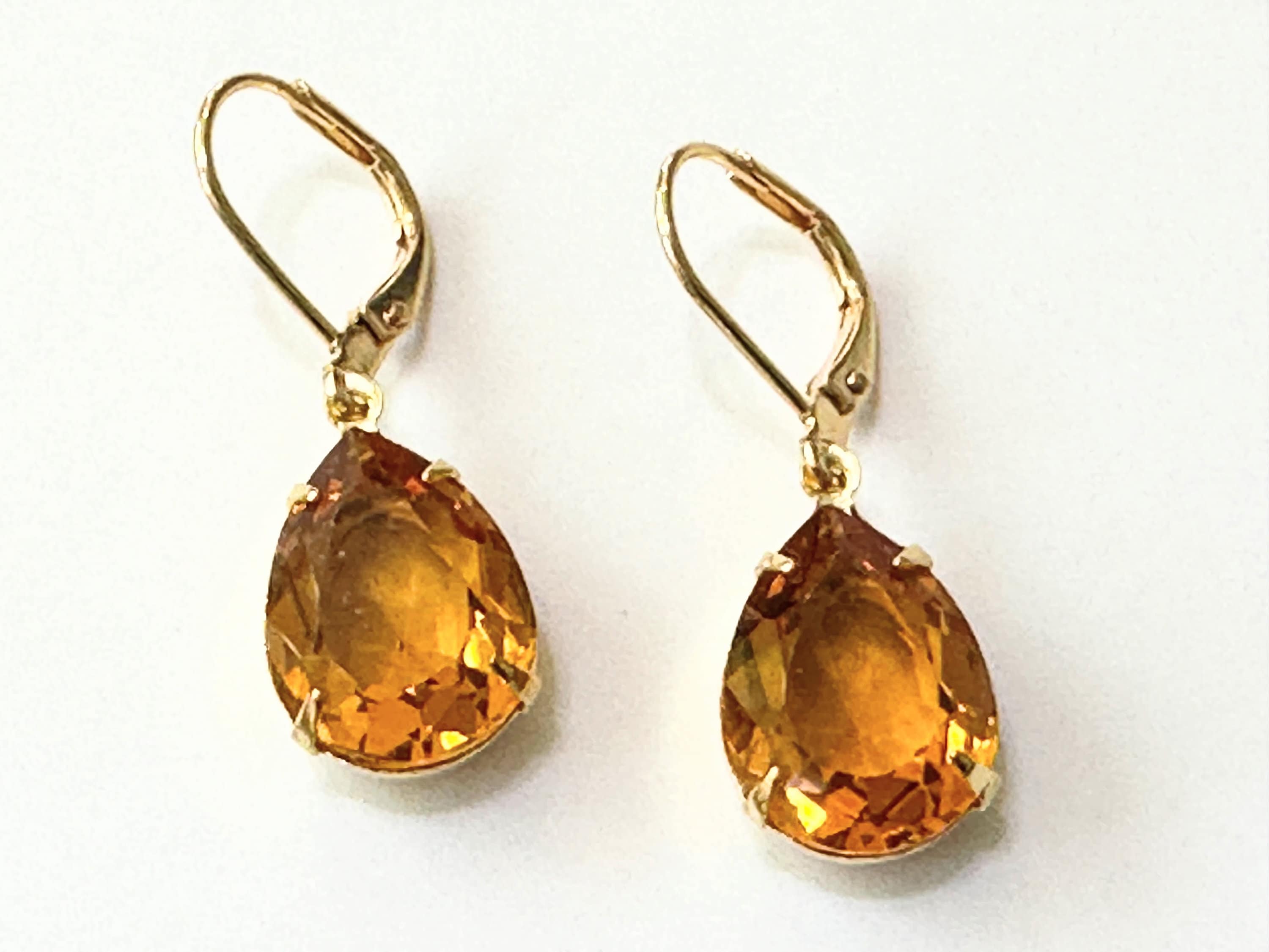 Boucles D'oreilles Percées Vintage - Or Couleur Avec Cristaux Topaze - Modèle 2289 - Occasion Très Bon état