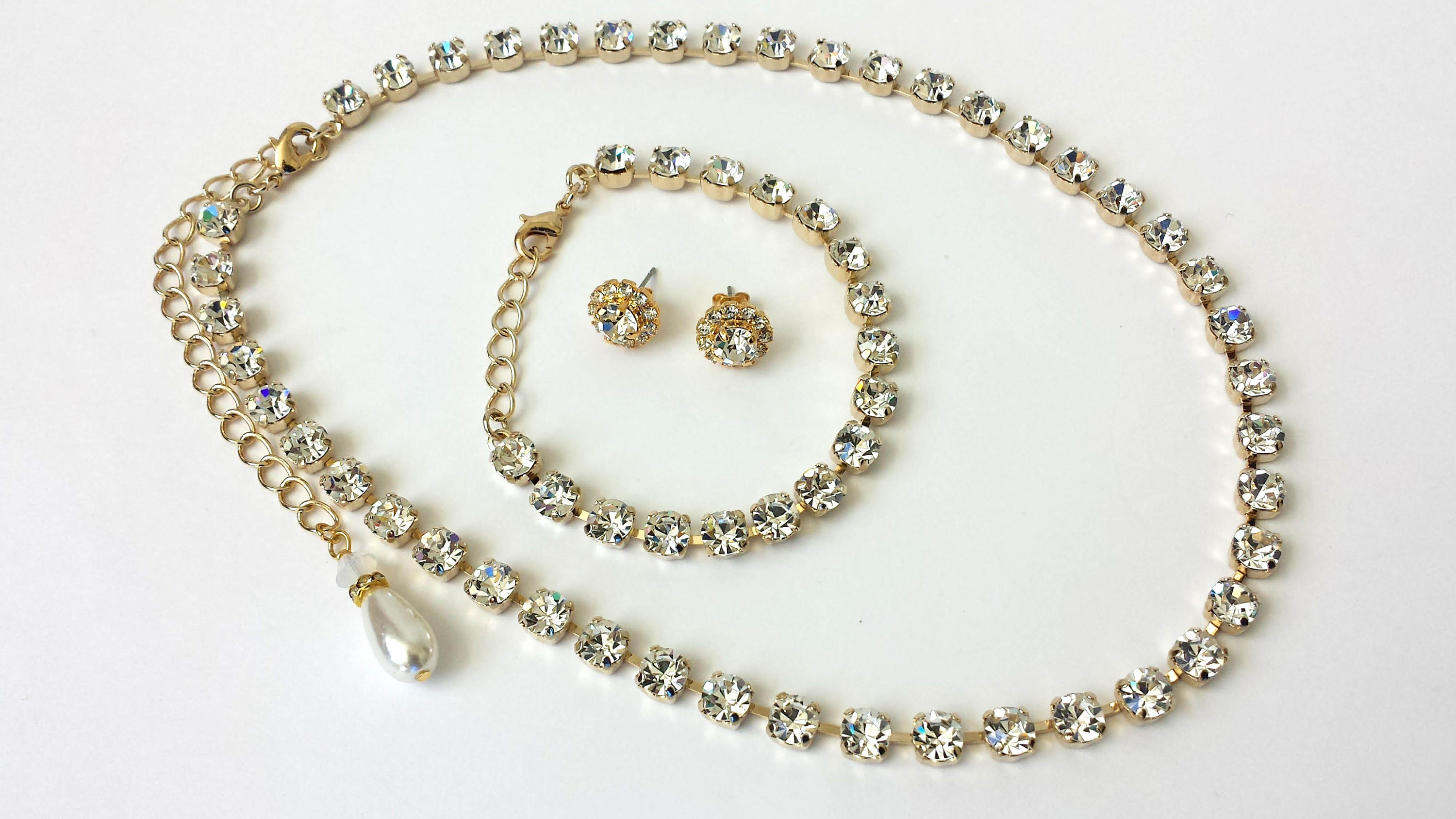 Crystal Jewelry Set Bridals Crystal Tennis Jewelry Wedding Etsy