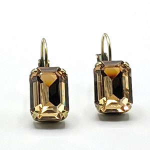 Light Colorado Topaz Earrings, Bridesmaids Jewelry Gifts, Crystal Topaz Earrings, Beige Rhinestone Earrings, Antique Brass Earrings