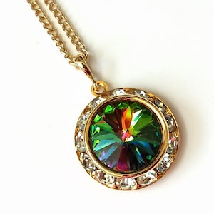 Vitrail Crystal Halo Necklace, Vitrail Rhinestone Necklace, Art Deco Necklace, Crystal Gold Necklace, Crystal Rhinestone Necklace