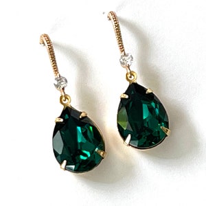 Emerald Crystal Teardrop Earrings, Emerald Green Earrings, Elegant Bridesmaid Gifts, Choose Your Color Crystal, Wedding Bridal Jewelry image 4