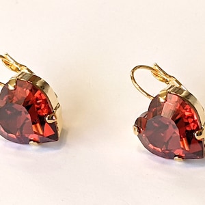 Handcrafted Red Magma Crystal Earrings, Red Crystal Heart Earrings, Valentine Jewelry Gifts, Red Magma Heart Earrings, Gifts for Sweetheart