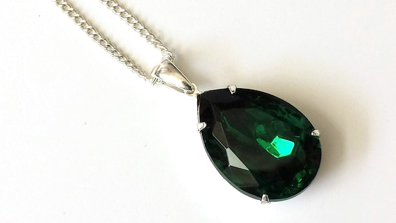 Emerald Teardrop Necklace Green Drop Necklace Art Deco | Etsy