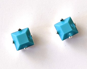 Turquoise  Crystal Earrings, Square Stud Earrings, Bridesmaids Gifts ,Blue Rhinestone Earrings, 8mm Square Studs, Choose Your Color