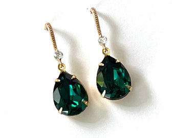 Emerald Crystal Teardrop Earrings, Emerald Green Earrings, Elegant Bridesmaid Gifts, Choose Your Color Crystal, Wedding Bridal Jewelry