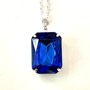 Sapphire Rhinestone Necklace, Blue Octagon Necklace, Art Deco Jewelry, Bold Statement Necklace, Jewelry Gifts, Christmas Gift