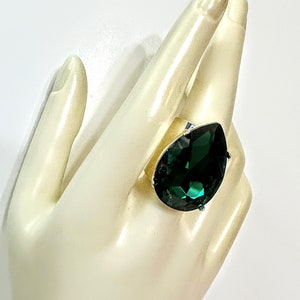 Beautiful Chunky Large Ring, Bold and Colorful Statement Piece, Emerald Teardrop Ring, Large Statement Ring, Cocktail Ring, Adjustable Band