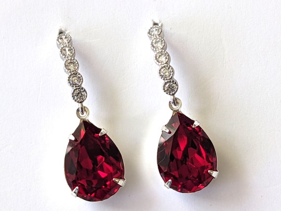 Red crystal earrings sale