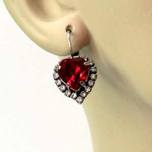 Stunning Red Heart Earrings, Valentine Jewelry Gifts, Red and Crystal Earrings, Valentine Gift for Her, Gifts for Sweetheart, Heart Earrings