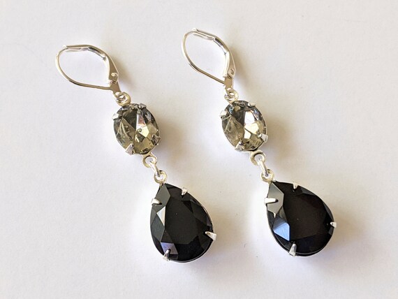Swarovski Crystal Black Friday Deal, Tear Drop Crystal Earrings With Jet Black Diamond Swarovski Crystal Rhodium Plated Swarovski Crystal Black Friday Deal, Tear Drop Crystal Earrings With Jet Black Diamond Swarovski Crystal Rhodium Plated