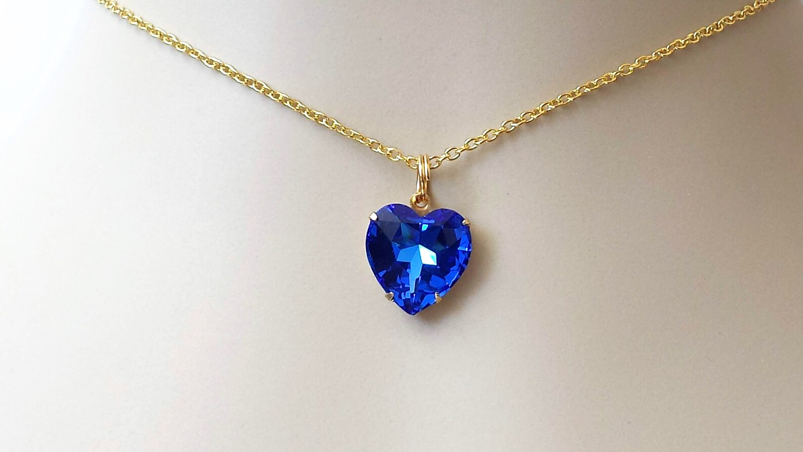 Sapphire Heart Necklace Heart Crystal Necklace Sapphire Etsy