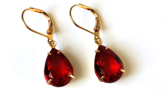 Swarovski Red Crystal Drop Earrings Red Crystal Teardrop | Etsy