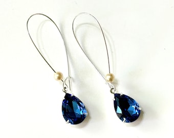 Pendientes de lágrima de cristal azul zafiro: joyas para damas de honor
