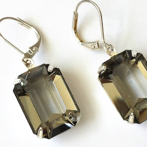 Black Diamond Crystals Earrings, Black Diamond Octagon Earrings, Crystal Rhinestone Earrings, Gray Crystal Earrings, Anniversary Gift