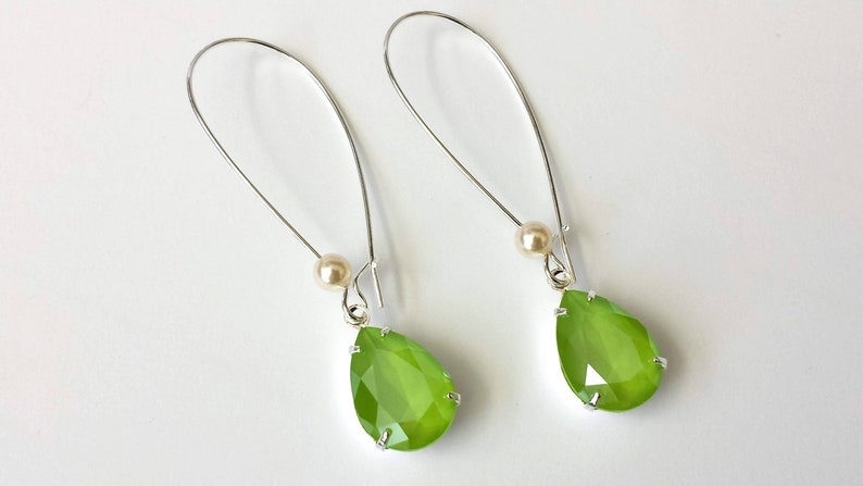 Lime Green Crystal Earrings Swarovski Small Drop Earrings | Etsy