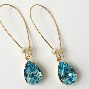 Sparkling Aquamarine Crystal Earrings, Aquamarine Teardrop Earrings, Small Crystal Earrings, Jewelry Gift, Bridesmaids Gift, Prom Earrings