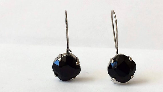 Black Crystal Earrings Crystal Rhinestone Earrings Cushion - Etsy