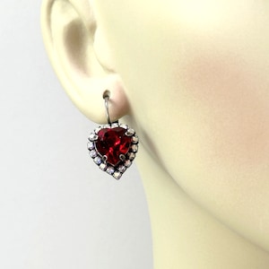 Romantic Red Heart Earrings, Valentine Jewelry Gifts, Red and Crystal AB Earrings, Gifts for Her, Gifts for Sweetheart, Heart Earrings