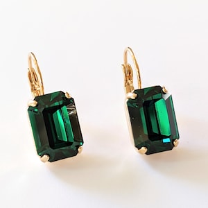Emerald Crystal Earrings, Bridesmaids Jewelry Gifts, Emerald Green Crystal Earrings, Green Rhinestone Earrings, Gold Dangle Earrings