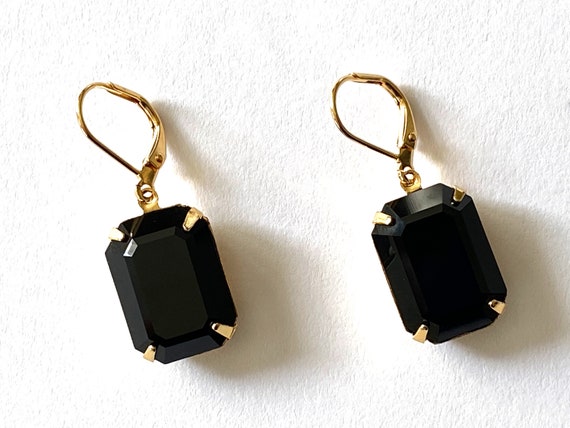 Jet Black Crystal Earrings Black Octagon Earrings Anniversary Gifts Rhinestone Earrings Anniversary Gifts Prom Jewelry Gift for Her Etsy