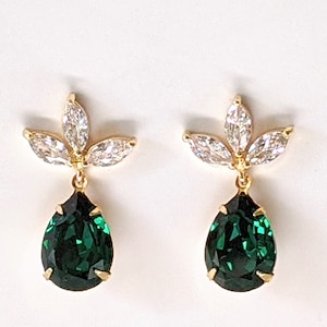 Emerald Crystal Post Earrings Emerald Green Earrings Bridesmaid Jewelry Gifts Crystal Post Earrings Emerald Drop Earrings Prom Earrings image 2