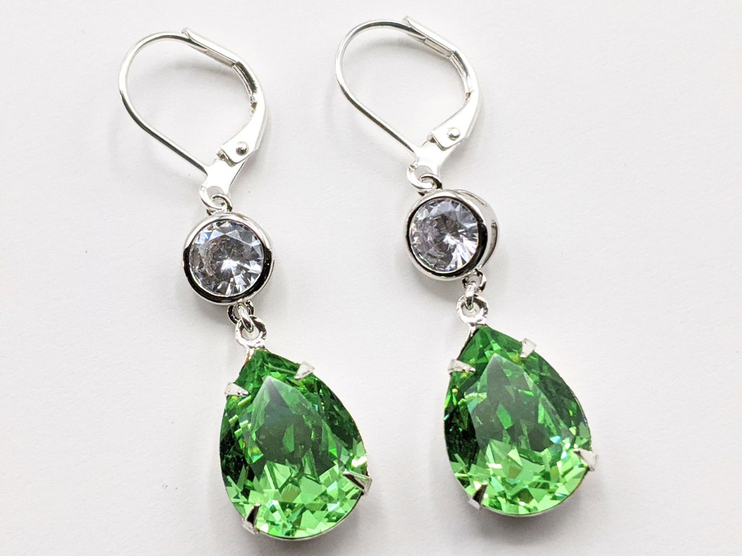 Peridot and Crystal Earrings Green Chrystal Earrings - Etsy