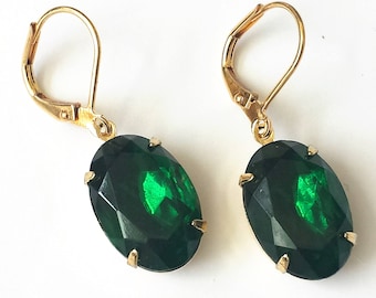 Emerald Green Rhinestone Earrings Wedding Bridesmaid Jewelry Emerald Green Earrings Green Drop Earrings Rhinestone Earrings Retro Earrings