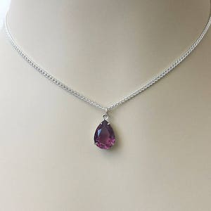 Amethyst Crystal Necklace, Purple Choker Necklace, Silver Layering Choker, Dainty Teardrop Necklace, Purple Crystal Necklace, Gifts for Her
